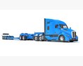 Blue Semi Truck With Platform Trailer 3D模型 顶视图