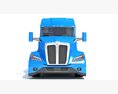 Blue Semi Truck With Platform Trailer Modello 3D vista frontale