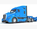 Blue Semi Truck With Platform Trailer 3Dモデル