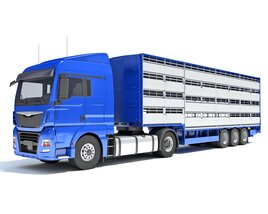 Blue Truck With Animal Transporter Trailer Modello 3D