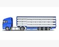 Blue Truck With Animal Transporter Trailer 3d model back view