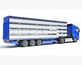Blue Truck With Animal Transporter Trailer 3D 모델  side view