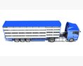 Blue Truck With Animal Transporter Trailer 3d model