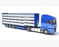 Blue Truck With Animal Transporter Trailer 3d model