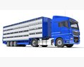 Blue Truck With Animal Transporter Trailer 3d model top view