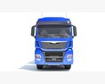 Blue Truck With Animal Transporter Trailer 3D-Modell Vorderansicht