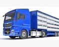 Blue Truck With Animal Transporter Trailer 3D 모델 