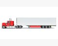 Red Classic Semi-Truck With Refrigerated Trailer Modelo 3D vista trasera