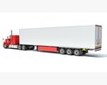 Red Classic Semi-Truck With Refrigerated Trailer 3Dモデル wire render