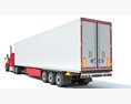 Red Classic Semi-Truck With Refrigerated Trailer Modèle 3d
