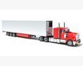 Red Classic Semi-Truck With Refrigerated Trailer 3d model