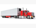 Red Classic Semi-Truck With Refrigerated Trailer 3D模型 顶视图