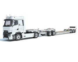 Semi Truck With Platform Trailer Modello 3D
