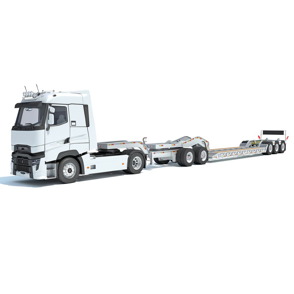 Semi Truck With Platform Trailer 3D模型