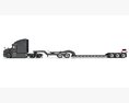 Sleeper Cab Semi Truck With Lowboy Trailer 3d model back view