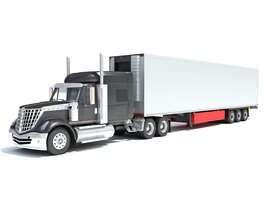 Gray Semi-Truck With White Reefer Trailer Modèle 3D