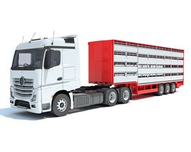Modern White Animal Transporter Semi-Truck 3D模型