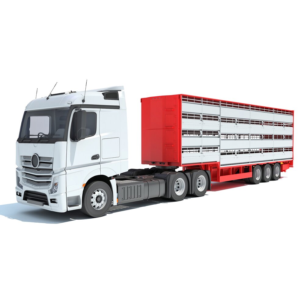 Modern White Animal Transporter Semi-Truck 3D модель