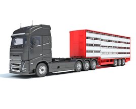 Truck With Cattle Animal Transporter Trailer 3D model