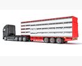 Truck With Cattle Animal Transporter Trailer 3Dモデル wire render