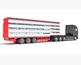 Truck With Cattle Animal Transporter Trailer 3Dモデル side view