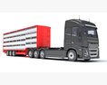Truck With Cattle Animal Transporter Trailer 3d model top view