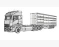 Truck With Cattle Animal Transporter Trailer 3d model