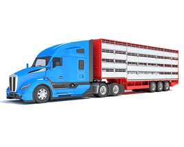 Blue Heavy-Duty Truck With Animal Transport Trailer 3D模型