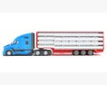 Blue Heavy-Duty Truck With Animal Transport Trailer 3Dモデル 後ろ姿