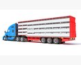 Blue Heavy-Duty Truck With Animal Transport Trailer 3D 모델  wire render