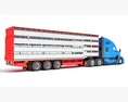Blue Heavy-Duty Truck With Animal Transport Trailer 3D 모델  side view