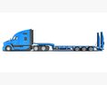 Blue Truck With Platform Trailer 3D模型 后视图
