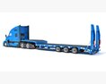 Blue Truck With Platform Trailer 3D-Modell wire render