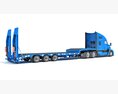 Blue Truck With Platform Trailer 3D模型 侧视图
