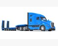 Blue Truck With Platform Trailer 3D-Modell Draufsicht