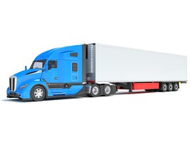 Blue Truck With Reefer Refrigerator Trailer Modello 3D