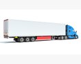 Blue Truck With Reefer Refrigerator Trailer 3D 모델  side view
