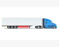 Blue Truck With Reefer Refrigerator Trailer 3D модель