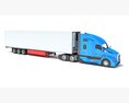 Blue Truck With Reefer Refrigerator Trailer 3Dモデル