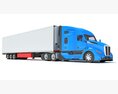 Blue Truck With Reefer Refrigerator Trailer 3D 모델  top view