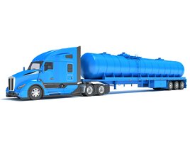 Blue Truck With Tank Semitrailer 3D模型