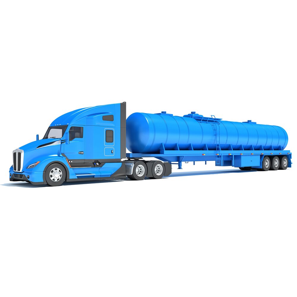 Blue Truck With Tank Semitrailer 3D model