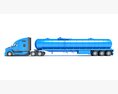 Blue Truck With Tank Semitrailer Modèle 3d vue arrière