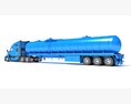 Blue Truck With Tank Semitrailer 3D模型 wire render