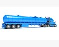 Blue Truck With Tank Semitrailer 3Dモデル side view
