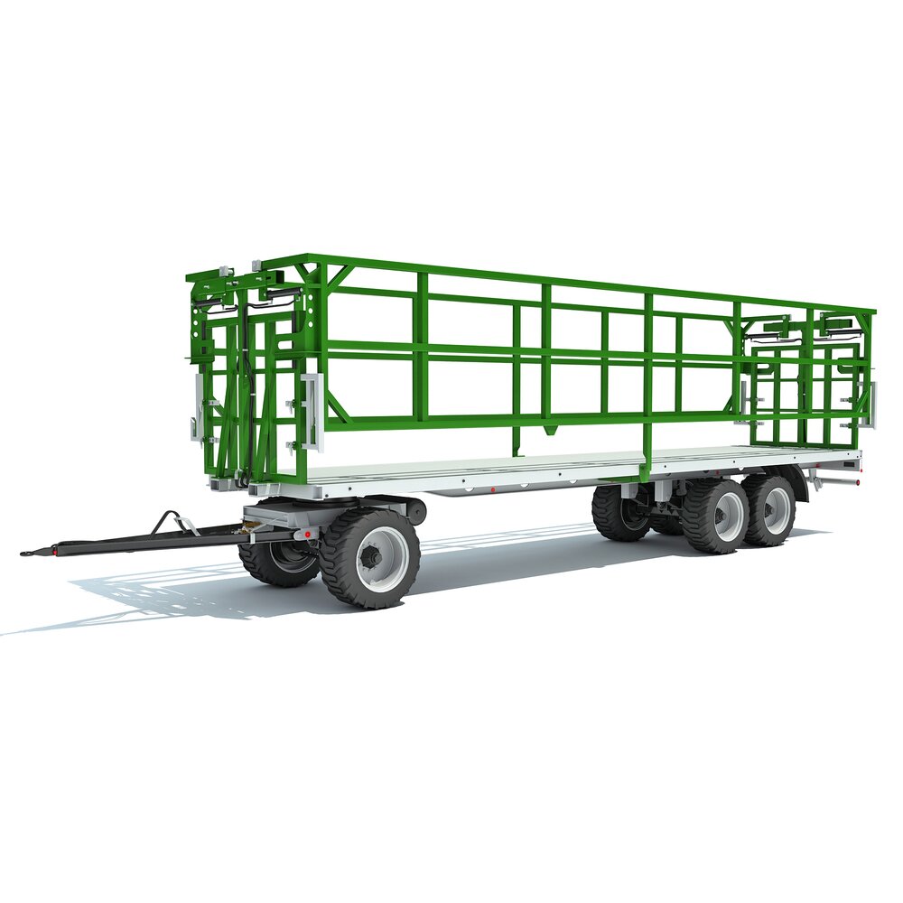 Farm Flatbed Trailer With Side Rails 3D model