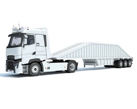 Modern Semi-Truck With Three-Axle Bottom Dump Trailer 3D модель