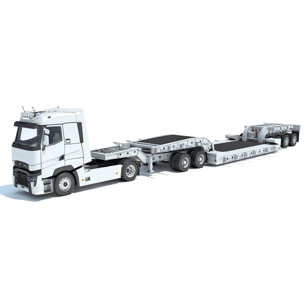 Truck With Lowbed Trailer 3D model