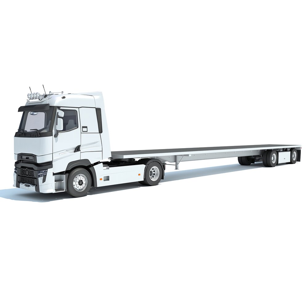 Two Axle Truck With Flatbed Trailer 3D 모델 