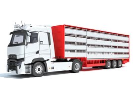 White Semi-Truck With Animal Transporter Trailer 3D model